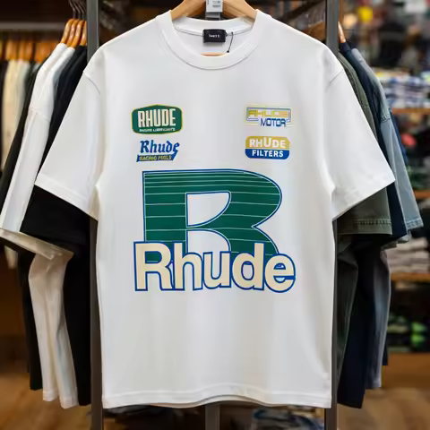 Streetwear Trend Rhude T-shirt Casual Logo Print Short Sleeve Summer Men Women High Quality Cotton T