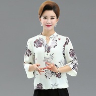 Middle-aged Elderly Women's Clothing 40-50 Years Old Mother's Clothing Chiffon Middle-Sleeved Top Middle-Aged Ladies T-