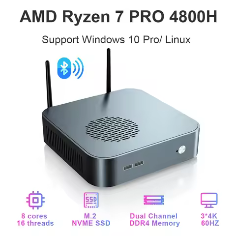 EGLOBAL Mini Pc for gaming AMD Ryzen 7 4800H Windows 10 Pro Dual DDR4 3200MHz M.2 NVME SSD Intel Wi-