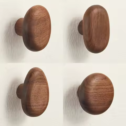 Nordic Creative Solid Wood Pebble-shaped Cabinet Door Drawer Handle Walnut Wall Mounted Coat Hooks H