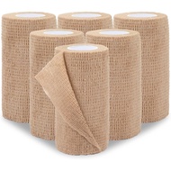BEVTEE Self Adhesive Bandage Wrap 6 Pack, 4" X 5 Yards Elastic Medical Coban Wrap, Compression Non-W