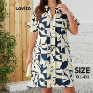 Lovito Plus Size Curve Casual Dress Pleated Floral Summer Spring Dress for Women LBL17324