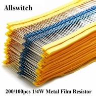 200/100pcs 1/4W Metal Film Resistor 1% 1R-1M 100R 220R 1K 1.5K 2.2K 4.7K 10K 22K 47K 100K 100 220 1K