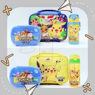 iSchoolDy Kids Cartoon Pikachu Set Water Bottle Lunch Bag Lunch Box Bekas Makan Sekolah