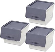 SANKA fr-30NV/WH-3 Storage Box, Flock 30, Sand, Navy, Set of 3, (W x D x H): 15.2 x 18.1 x 12.2 inch