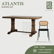 ATLANTIS Dining Table Set 160x90cm Trestle Base Design Solid Wood Meja Makan Cocoa (BE WOOD)