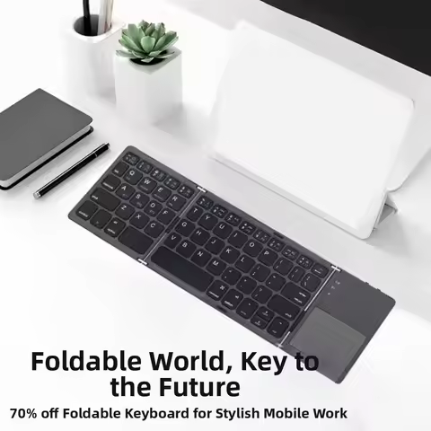 Slient Foldable Wireless Keyboard Universal Multi-Function Bluetooth Keyboard Compact with Touchpad 