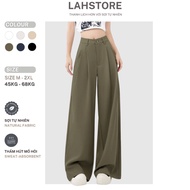 LAHSTORE high-waisted raw linen wide-leg pants QD10 (Moss Green, Beige, Black, White, Dark Blue)