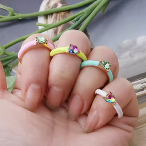 NeeFuWoFu Candy Y2K Colorful Heart Ring Set Open Rings For Women Trendy Creative Simple Candy Color 