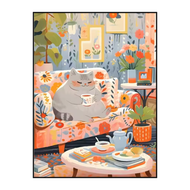 【PM】Cartoon Cat Afternoon Tea 5D Diamond Painting Cross Stitch Full Diamond Set Acrylic Round Diamon