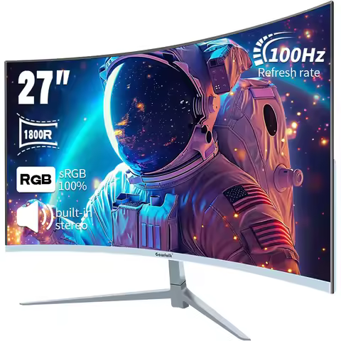 Gawfolk 27 Zoll Curved Gaming Monitor 100Hz, PC Bildschirm Full HD 1080P, Rahmenloses 1800R Computer