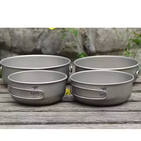 Keith Titanium Folding Bowls Camping Bowl With Foldable Handle Outdoor Camping Picnic Tableware Cutl