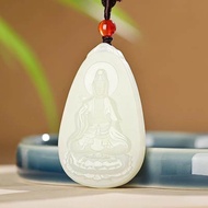 Natural Jadeite Amulet Mens Style Guanyin Bodhisattva Loquat Branch Maloc Bottle Pendants Fashionabl