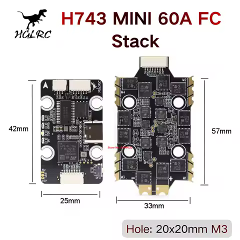 HGLRC H743 Mini Flight Controller 60A 4IN1 BLHeli_S M-H-30 ESC 20x20mm Stack For RC FPV Free Racing 
