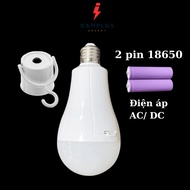 E27 DC/AC rechargeable led light bulb 18650 battery, 20W outdoor travel emergency light bulb