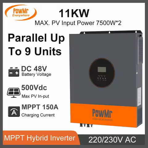 11KW Solar Hybrid Inverters With 150A MPPT Solar Controller 48V DC to 230V AC Dual PV Input Can Run 