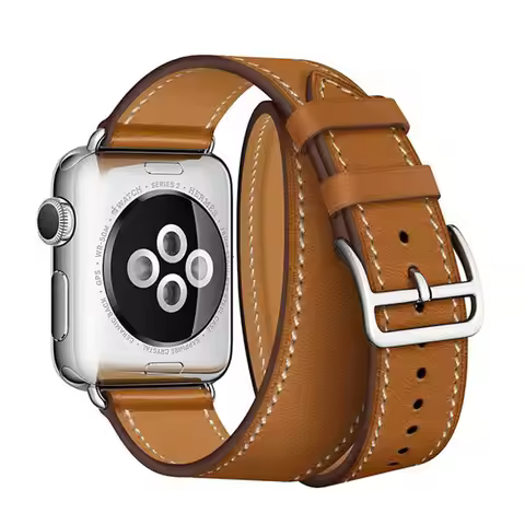 Double Tour Strap for Apple watch band 45mm 41mm 44mm/40mm 42mm/38mm Leather watchband bracelet iWat