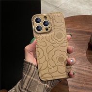 Camellia Pattern Embossed Phone Case for IPhone 15 Pro Max 11 12 13 14 Pro Max With Metal Lens Ring 
