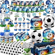 Soccer Party Decorations, 211Pcs Soccer Birthday Party Supplies Includes Plates,Napkins,Cups,Tablecl