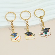 Creative Mortar Board Keychain With Test Paper Pendants Fashion Hand-held Floral Metal Key Ring Stud