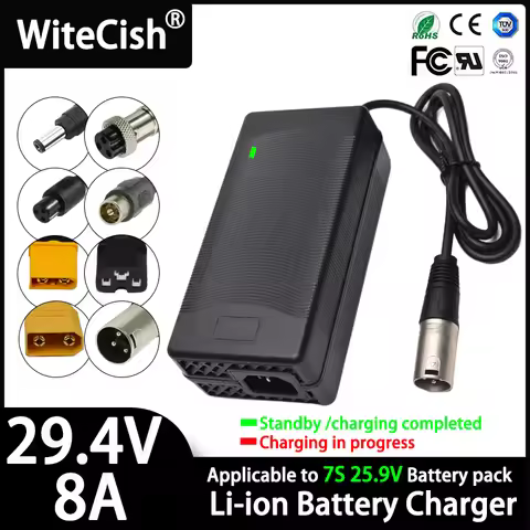 29.4V 8A Lithium Battery Charger For 24V 25.2V 25.9V 7Series Li-ion Battery Pack XLR-3PIN Connector 