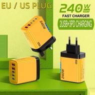 240W QC3.0 PD 5 Ports GaN Fast Charger US/EU Plug 2USB+3TypeC Phone Charging Head Adapter with LED L
