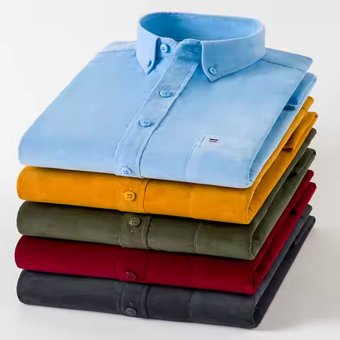 7XL 6XL Cotton Corduroy Shirt Men’s Long Sleeve Casual Regular Fit Soft Comfortable Pocket Dress Shi
