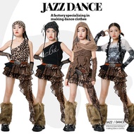 Young Jazz Dance Costume Girls Dune Wasteland Style Leopard Print Streamer Skirt Children Catwalk Tr