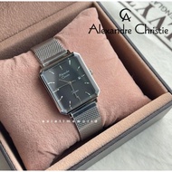 Alexandre Christie | AC 2940LDBSSBA Square Women Watch With Black Dial and Silver Mesh Stainless Steel Strap