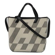 HERMES 帆布Cabas H En Biais 27手挽肩背兩用袋Black/Ecru