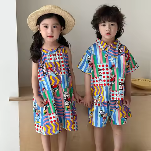 Children's Summer Set, Boys' Resort Style, 2026 New Fashionable Baby Girls' Dress, Siblings' Summer 