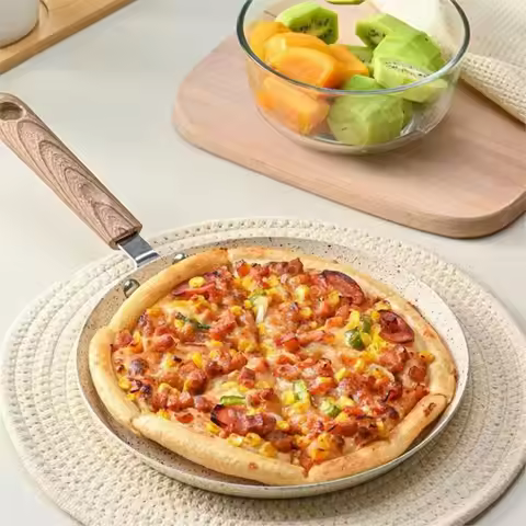 Non-Stick Crepe Pancake Pan Steak Pan Beige Wooden Handle Omelet Pan Aluminum Frying Pan Induction C