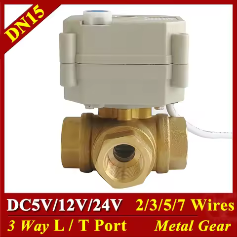 12V 24V Electric Valve DC5V DC12V DC24V 2/3/5/7 Wires 3 Way Brass DN15 1/2'' Horizontal L Port T Por