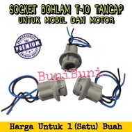 Socket / Fitting / Soket / Rumah Bohlam Lampu T10 Tancap Untuk Mobil Motor Dengan Kabel Tembaga Berk
