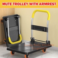 Mute Trolley with Armrest Foldable Platform Cargo Heavy Duty Household Anti-Slip Wear Resistant