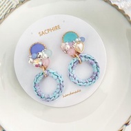夢幻圈圈耳環 湖水藍 粉紫 泡泡 清新 甜美 心形 幻彩 綿珠