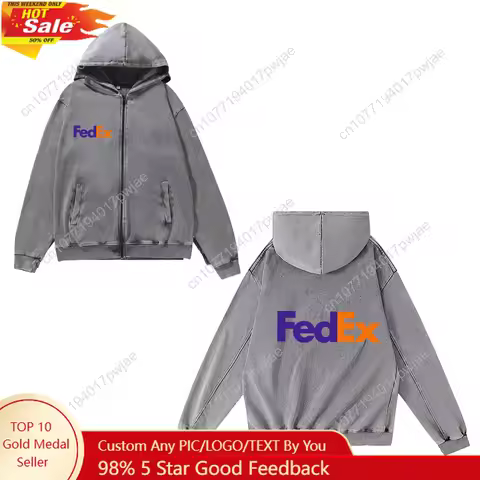 FedEx Printed Pattern Zipper Sweatshirt Man Woman Vintage Hoodies Sweat Shirt With Pocket Full Zip C