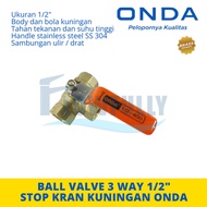 3-WAY BRASS BALL VALVE 1/ 2 inch ONDA 3-HOLE CRANK STOP VALVE