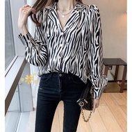 KEMEJA Women's zebra pattern shirt casual animal top/ zebra shirt/ blouse women korean style