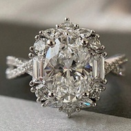 1pc Luxury 6-Prong 2ct Oval White Diamond Cross Ring, Sterling Silver, Gift For Women - Wedding, Eng