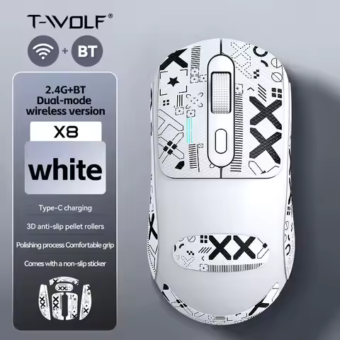 X8 Lightweight Wireless Gaming Mouse with 3 Mode 2.4G USB-C Wired BT 26K DPI PAW3395 Optical Sensor 