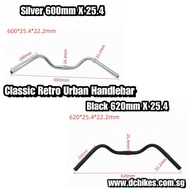 Silver 600mm | Black 620mm Retro 25.4mm Urban M Bar Handlebar | Comfort Cruiser & City Hybrid Bicycl