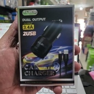 [ F-68 ]- Saver plugin car charger Fleco F-68 domination metal 4.8A 2usb plus micro usb cable