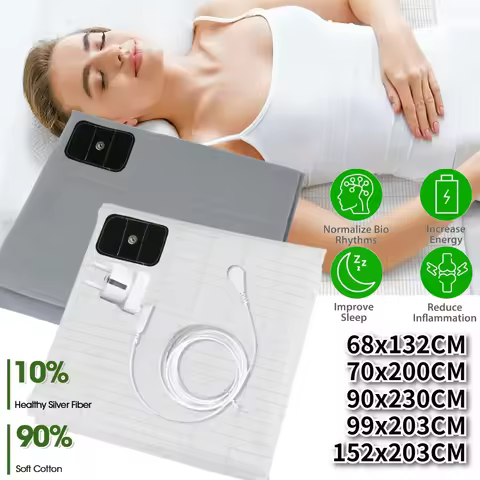 Grounding Bed Sheet 90% Organic Cotton & 10% Pure Silver Fiber Grounding Mat with Grounding Cable Co