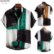 Men's Linen Short Sleeve Loose Floral Shirt Casual Summer Beach Button Lapel Hawaii Shirt Plus Size