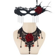 JIYAN2866 1 Set Dark Gothic Gothic Style Jewelry Lace Red Rose Gothic Choker Necklace  Tassel Lace C