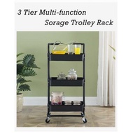 3 Tier Multifunction Storage Trolley Rack Office Shelves Home Kitchen Rack With Wheel - Rak Murah
