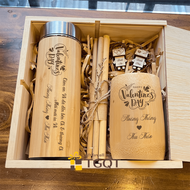 Set quà tặng cao cấp - Combo quà tặng bình giữ nhiệt & cốc tre khắc hình và chữ theo yêu cầu - quà t