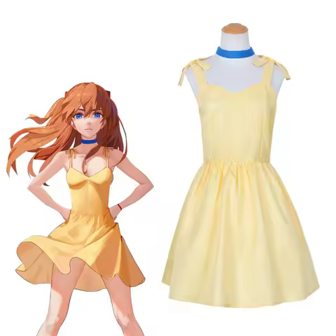 Anime Asuka Langley Soryu Cosplay Costume wig Women Yellow Slip Dress Summer Fashion Clothes Hallowe