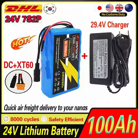 2026 New 100Ah 24V 7S2P 18650 Li-ion Rechargeable Battery Pack Suitable for Battery Replacement of 2